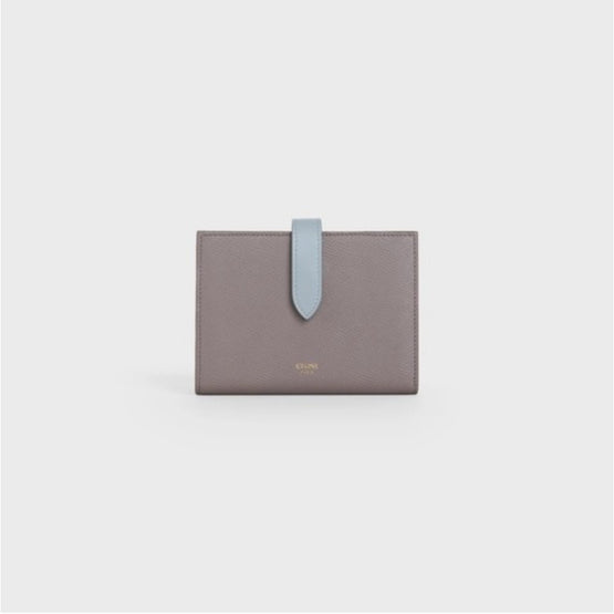 Women Grained Calfskin Bicolour Medium Strap Wallet - Pebble/Mineral