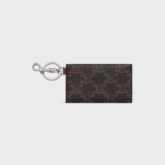 Men Triomphe Canvas & Calfskin Key Ring Pocket Card Holder - Tan