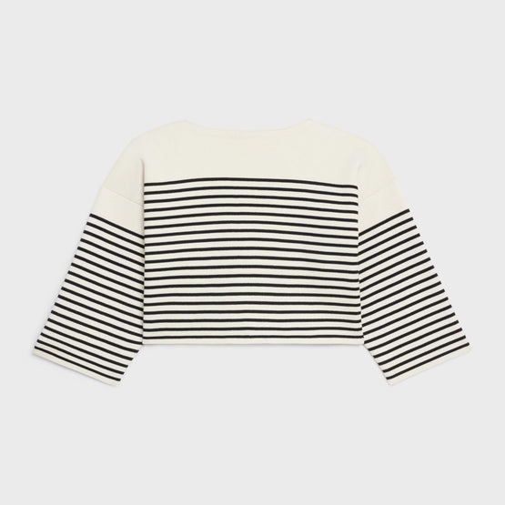 Women Coton Maille Marin Vareuse Cropped Boutons Dorés - Cream/Black