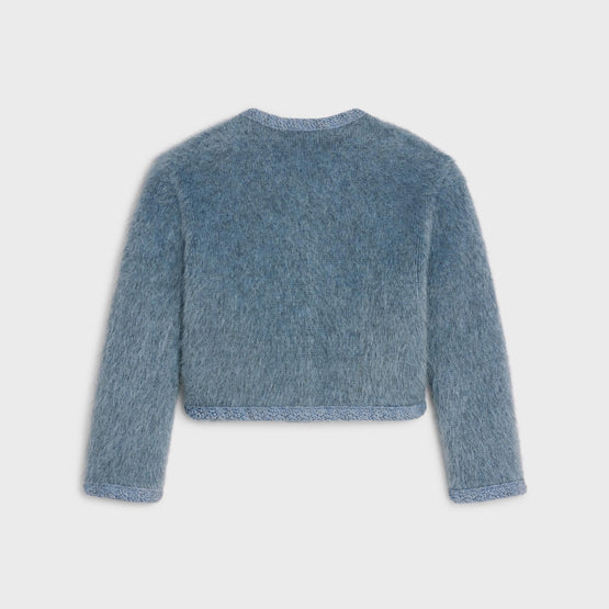 Women Veste Cardigan Cropped Brushed Mohair - Blue