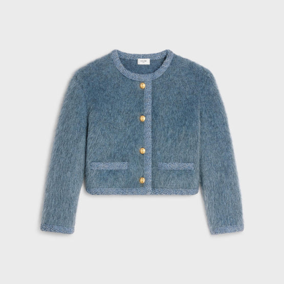 Women Veste Cardigan Cropped Brushed Mohair - Blue