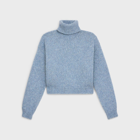 Women Triomphe Alpaga Laine Chunky Boxy Pull Col Roulé - Light Blue