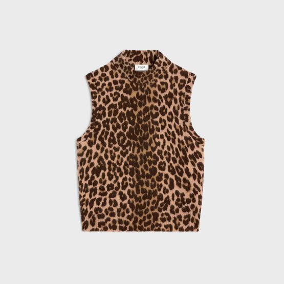 Women Sans Manches Cachemire Leopard Pull Col Roule - Leopard
