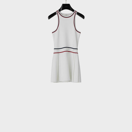 Women Sans Manches Viscose Athlétique Robe - White/Red/Blue