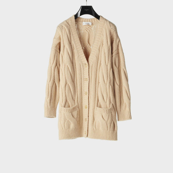 Women Torsades Cachemire Soie Long Cardigan - Light Sand
