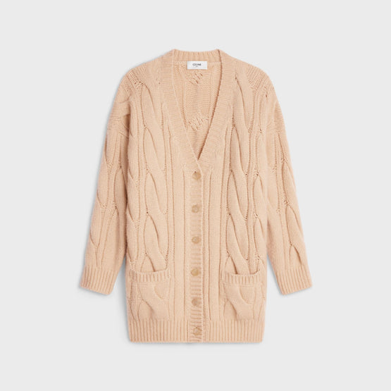 Women Torsades Cachemire Soie Long Cardigan - Light Sand