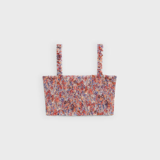 Women Smocké Georg Fleurette Pinceau Crop Top - Craie/Corail/Bleu Grunge