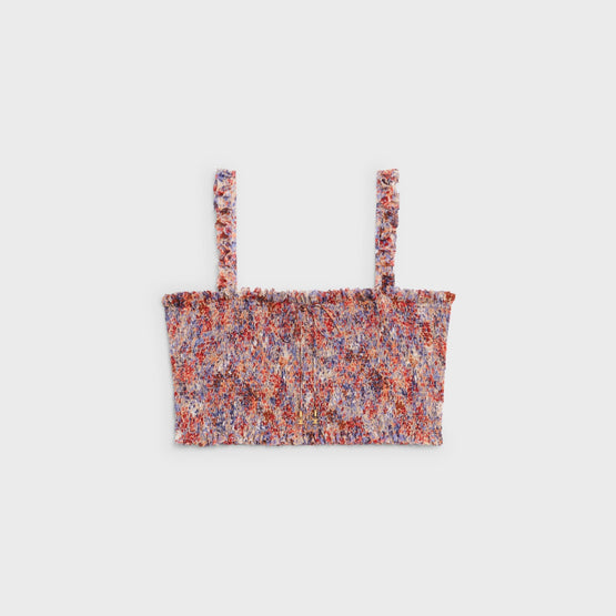 Women Smocké Georg Fleurette Pinceau Crop Top - Craie/Corail/Bleu Grunge