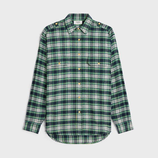 Women Flanelle Carreaux Oversize Chemise - Ecru/Turquoise/Bleu