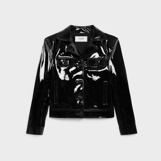 Women Agneau Vernis Droit Blouson - Black