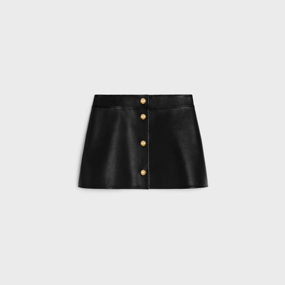 Women Trapeze Boutons Soft Lambskin Mini Jupe - Black