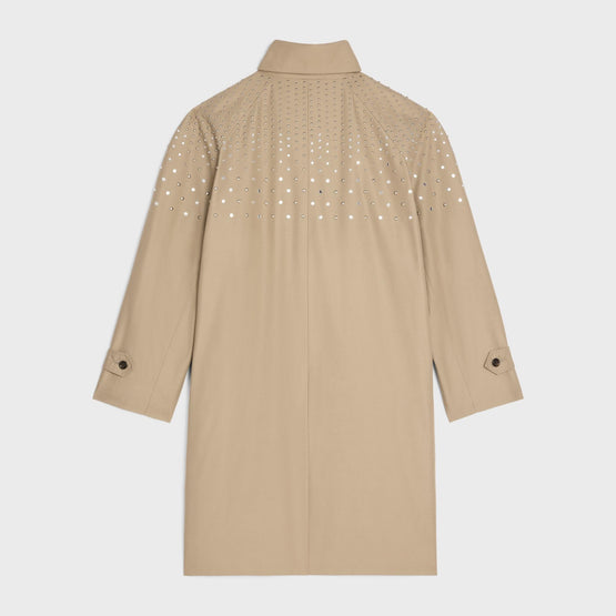 Men Mac Raglan Col Montant Brodé Coton Technique Coat - Beige