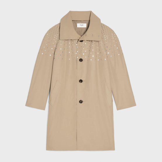 Men Mac Raglan Col Montant Brodé Coton Technique Coat - Beige