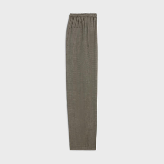 Women Droit 2 Poches Laine Soie Carreaux Pantalon - Ivoire/Ebene