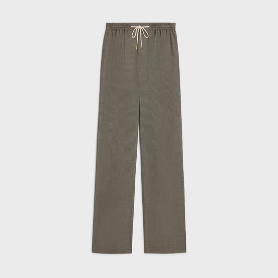 Women Droit 2 Poches Laine Soie Carreaux Pantalon - Ivoire/Ebene