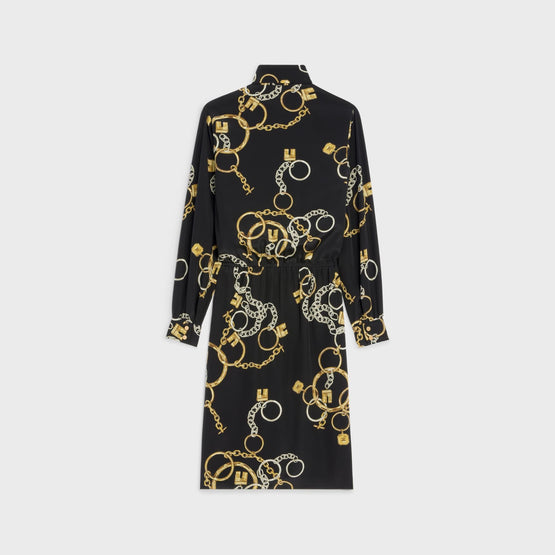 Women Lavallière Crêpe De Chine Foulard Robe - Noir/Anthracite