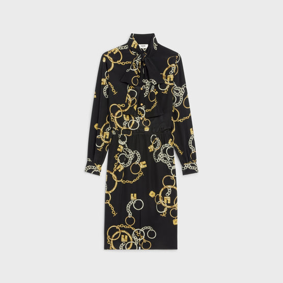 Women Lavallière Crêpe De Chine Foulard Robe - Noir/Anthracite