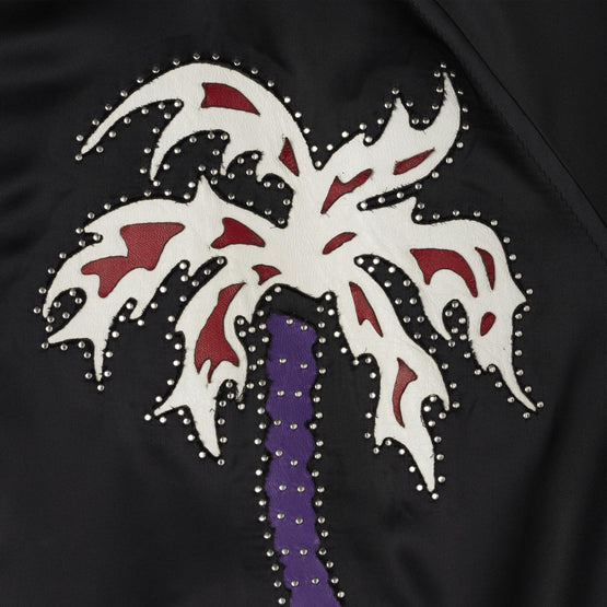 Men 90s Palmier Satin Teddy Souvenir Jacket - Black