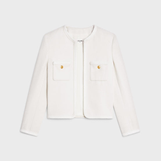 Women Galon Tressé Natté De Soie Chasseur Veste - Craie