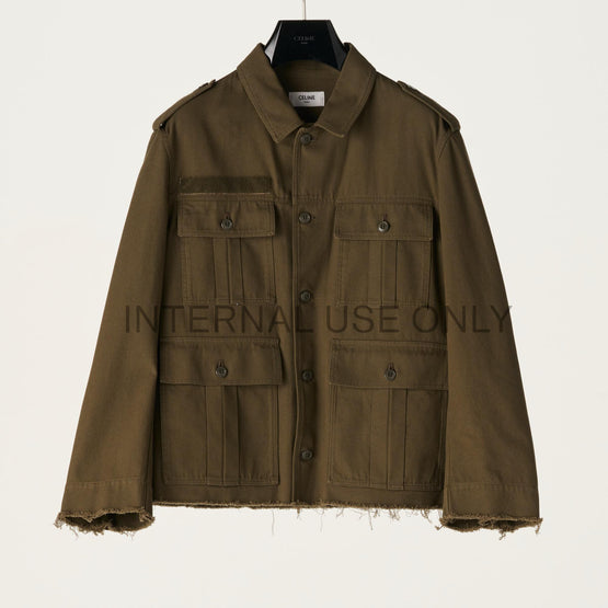 Men Veste Saharienne Bords Francs Coton - Kaki