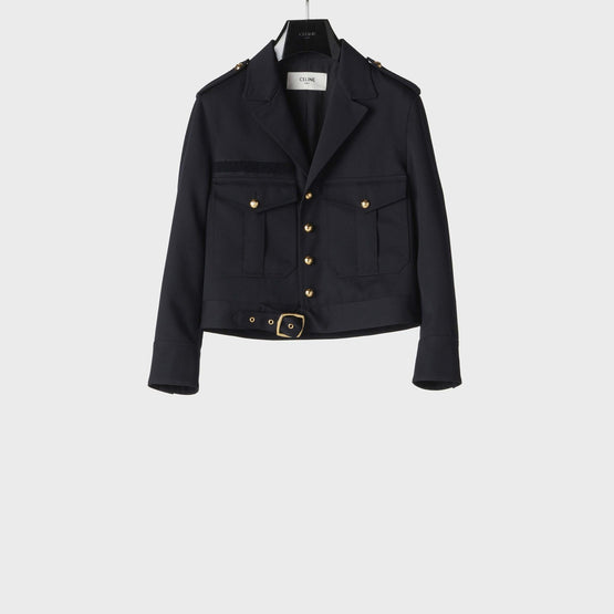 Women Veste Saharienne Cropped Diagonal Wool - Navy