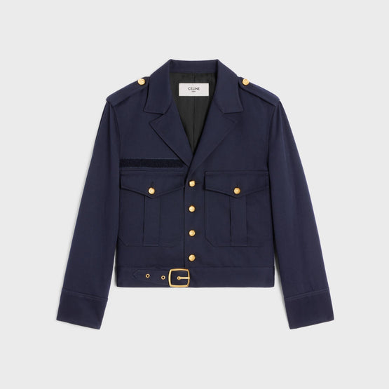Women Veste Saharienne Cropped Diagonal Wool - Navy