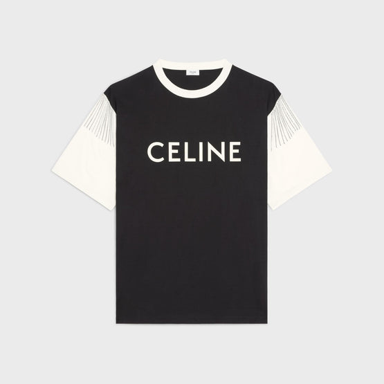 Men Oversize Celine Frange Cotton Jersey T-Shirt - Black/White