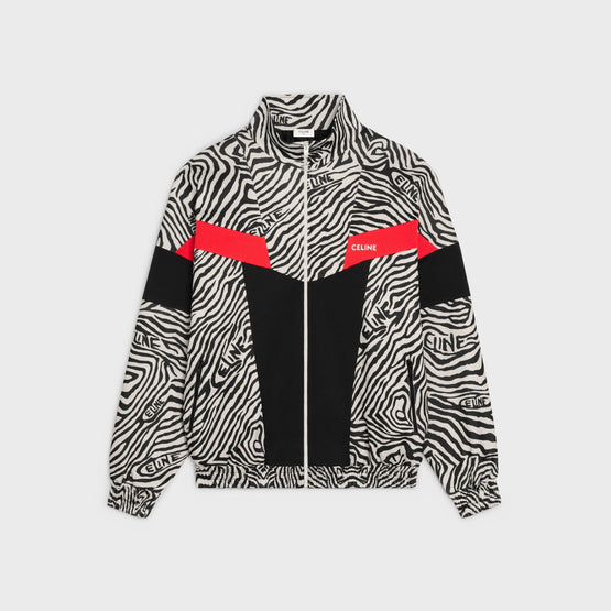 Men Découpes Jersey Double Face Zèbre Sweat Zippé Jacket - Zebra/Black/Red