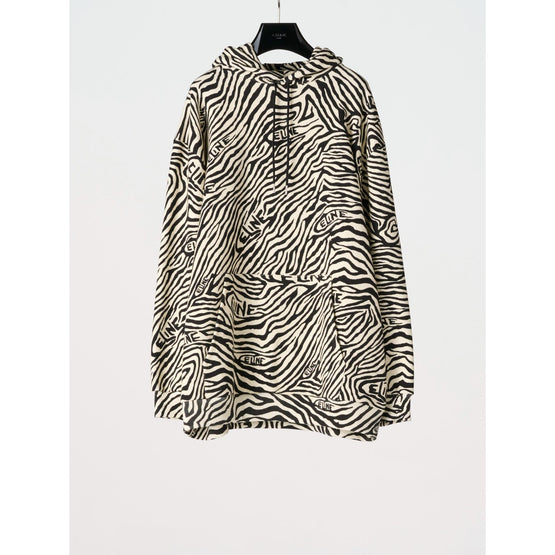 Men Molleton Coton Gots Zebre Loose Hoodie - Off White/Black