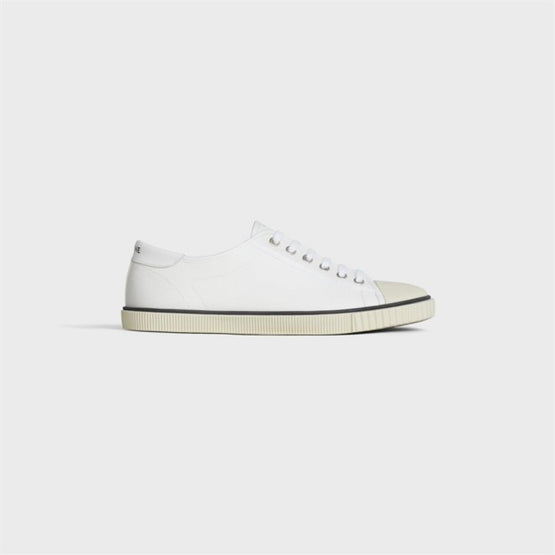 Women Canvas & Calfskin Low Lace Up Sneaker with Toe Cap - Off White