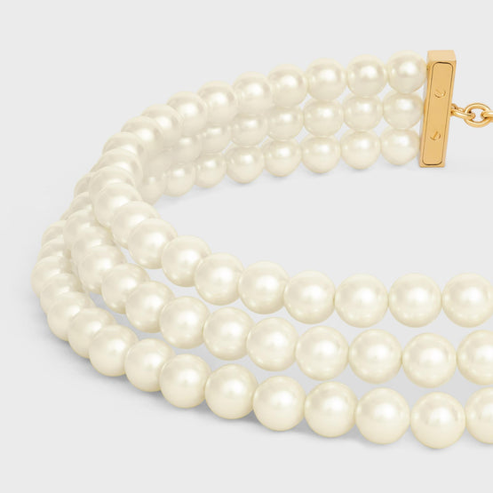 Women Brass & Resin Pearls & Steel Necklace - Gold/Ivory