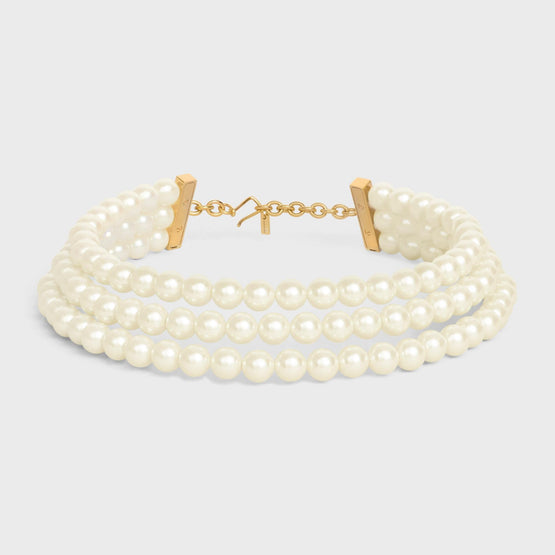 Women Brass & Resin Pearls & Steel Necklace - Gold/Ivory