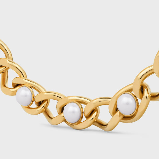 Women Brass & Resin Pearl Maillon Necklace - Gold/Ivory