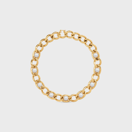 Women Brass & Resin Pearl Maillon Necklace - Gold/Ivory