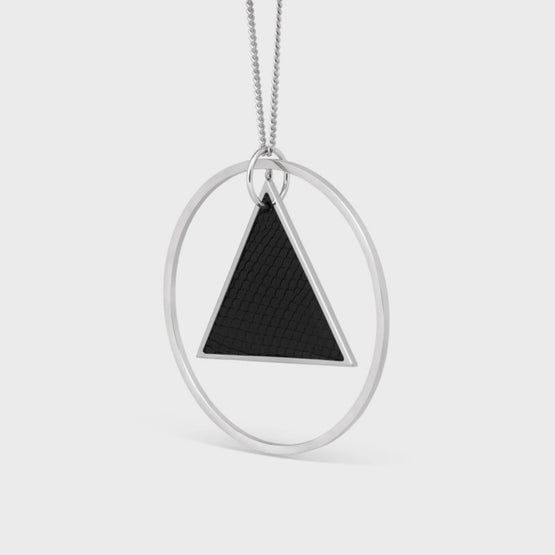 Men Celine Symboles Large Triangle Necklace - Black/Silver