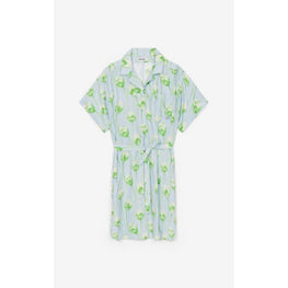 Women Printed Shirting Waisted Dress - Light Blue