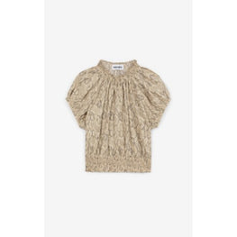 Women Printed Cropped Smocked Top - Camel