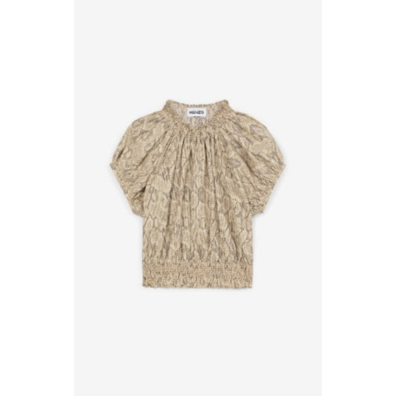 Women Printed Cropped Smocked Top - Camel