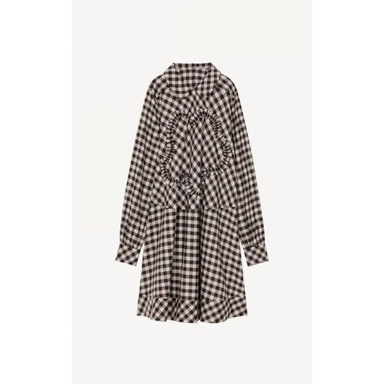 Women Plastron Flower Tunic Dress - Middle Grey