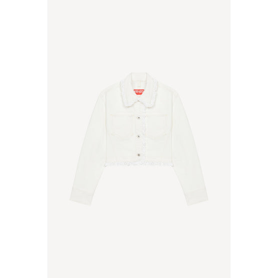 Women Bleached Cropped Denim Jacket - Bleached White Denim