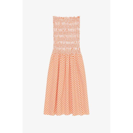 Women Bustier Smocked Dress - Medium Orange