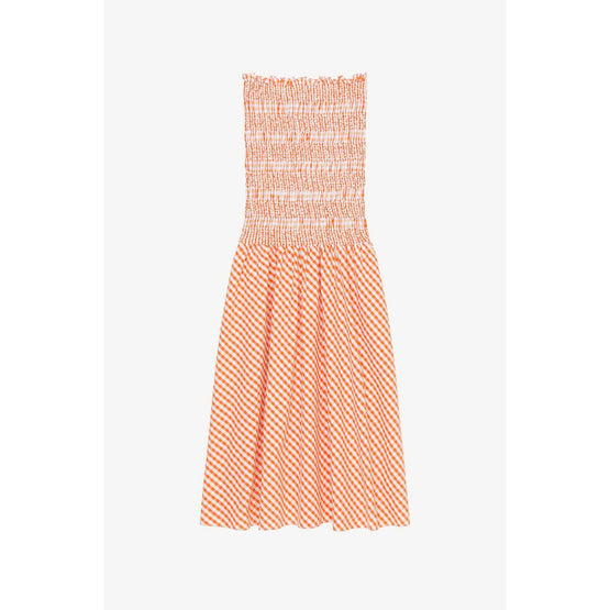 Women Bustier Smocked Dress - Medium Orange