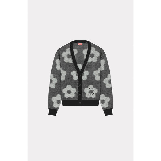 Women Flower Jacquard Cardigan - Black