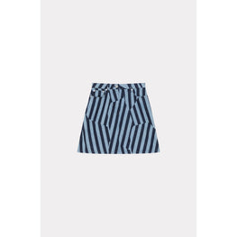 Women Dazzle Stripe Blue Short Skirt - Rinse Blue Denim