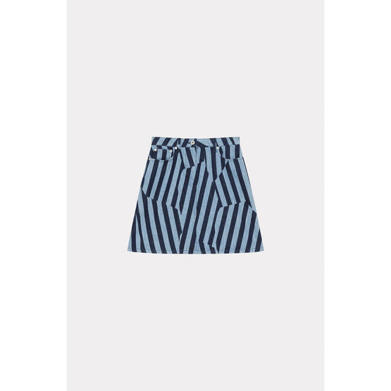 Women Dazzle Stripe Blue Short Skirt - Rinse Blue Denim