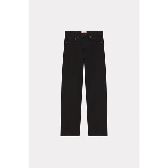 Men Cropped Asagao Straight Jeans - Rinse Black Denim