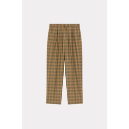 Men Checked Pleated Tailored Pant - Dark Camel