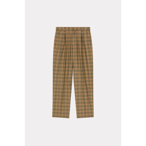 Men Checked Pleated Tailored Pant - Dark Camel