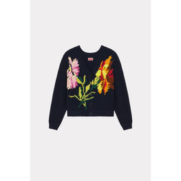 Women Drawn Flowers Mid Cardigan - Midnight Blue