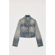 Women Denim Trucker Jacket - Stone Bl Dirty Blue Denim